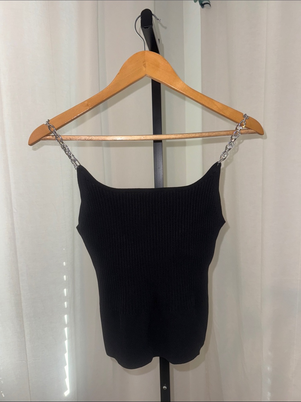 Jonathan Simkhai Black Ribbed Tank with Silver Chain Straps